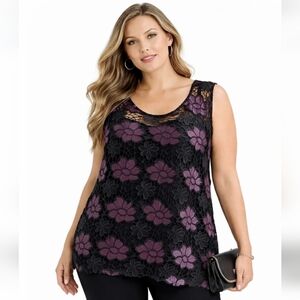 Love & Legend Plum Lace Blouse - Dressy Floral Top ⁃ Lace Overlay-Plus Size 4X